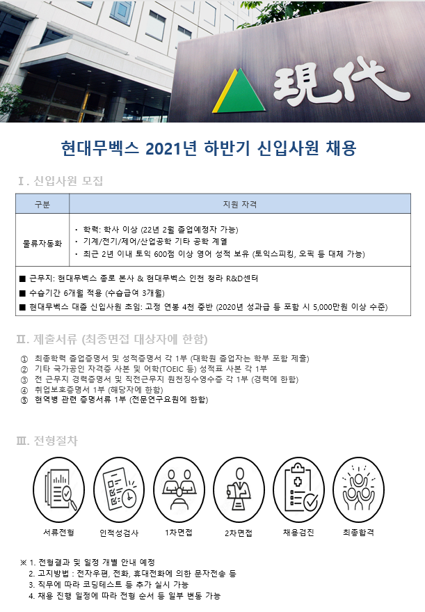 [현대무벡스] 전문연구요원(병역특례) 및 신입사원 채용